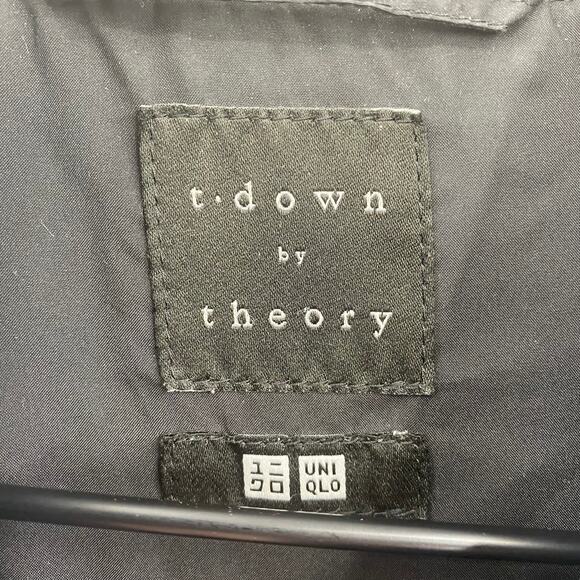 T Down by Theory X Uniqlo Puffer Coat Dual Zipper Colorblock Navy Black Womens L - Picture 3 of 5